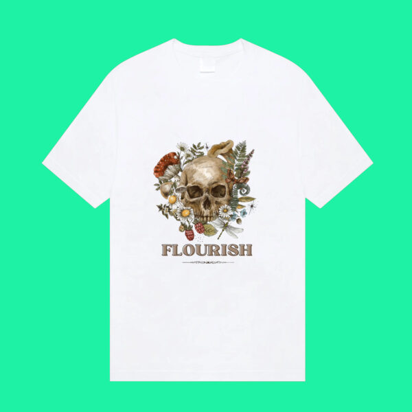 חולצת פריחה - flourish עם הדפס גולגולת פרחוני
