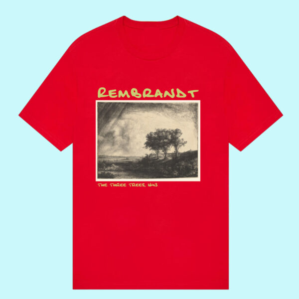 רמברנדט 3 עצים - הדפס על חולצה אדומה