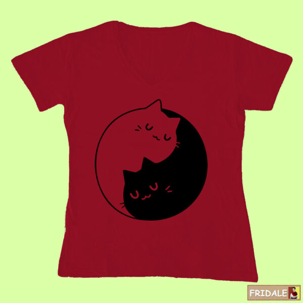 חולצת יין ויאנג חתולי - חתול ויאנג על חולצת טריקו