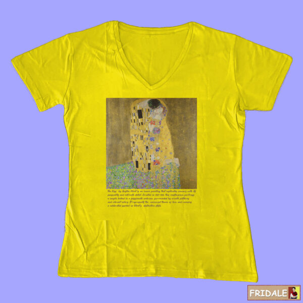 הנשיקה של גוסטב קלימט - הדפס על חולצת נשים צהובה