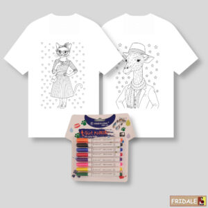 רעיונות ליצירות - צביעת חולצות ג'ירף וחתולה עם טושים מיוחדים. ערכת יצירה של חולצות לצביעה עצמית עם טושים