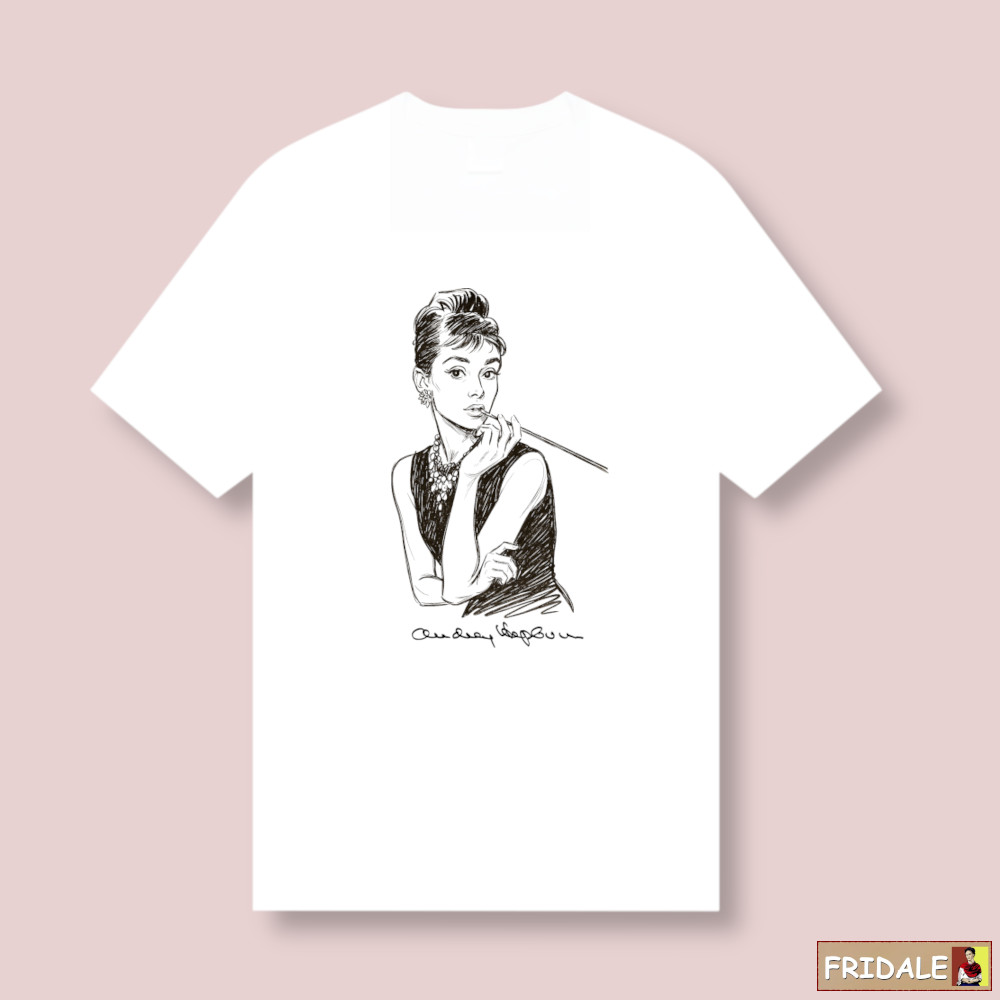 חולצת אודרי הפבורן - איור עפרון קלאסי בשחור