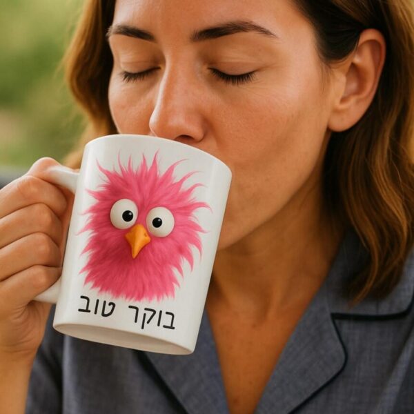 ספל בוקר טוב - קפה של ביקור עם הציפור הורודה