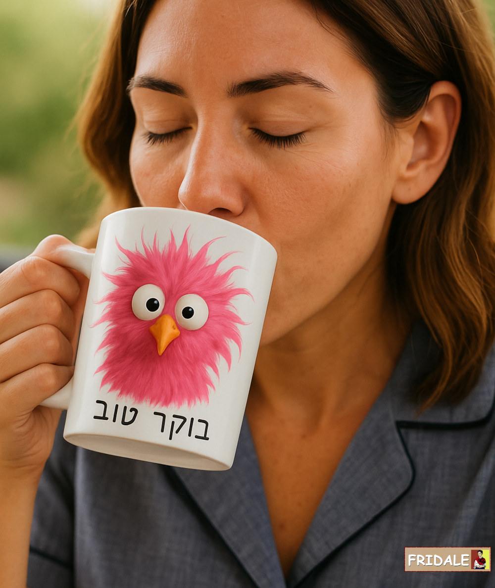 ספל בוקר טוב - קפה של ביקור עם הציפור הורודה