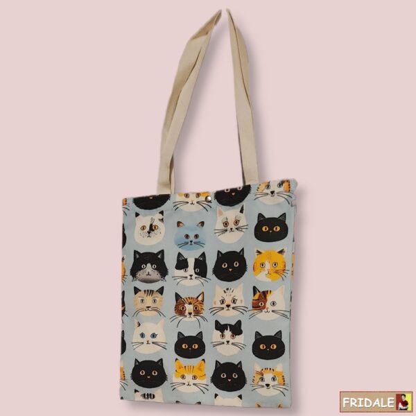 תיק קנבס דו־צדדי – חתולים על תכלת