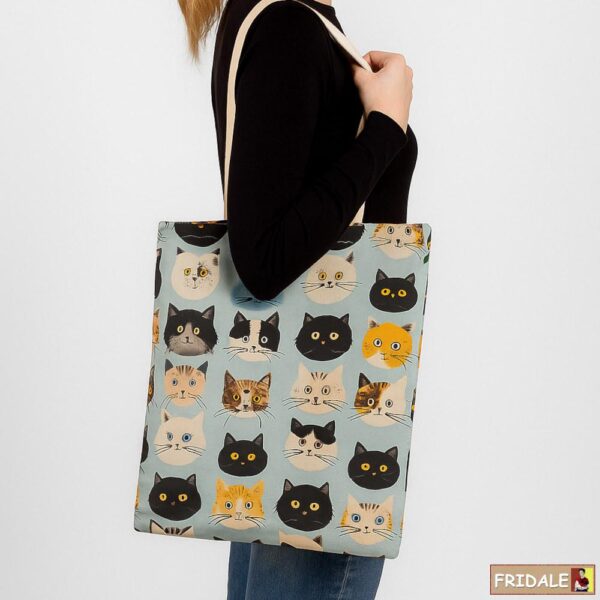 תיק קנבס דו־צדדי – חתולים על תכלת