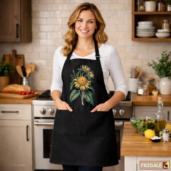 סינר שחור מעוצב לאישה – אלגנטי, שימושי ועם נגיעה פרחונית