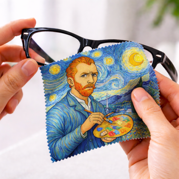 מטלית לניקוי עדשות בעיצוב אמנותי – בהשראת יצירות קלאסיות (15×18 ס"מ)